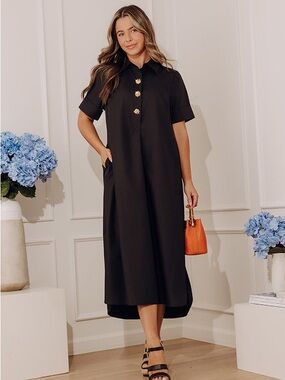 NWT Entro Capri Ease Midi Shirt Dress in Black Large